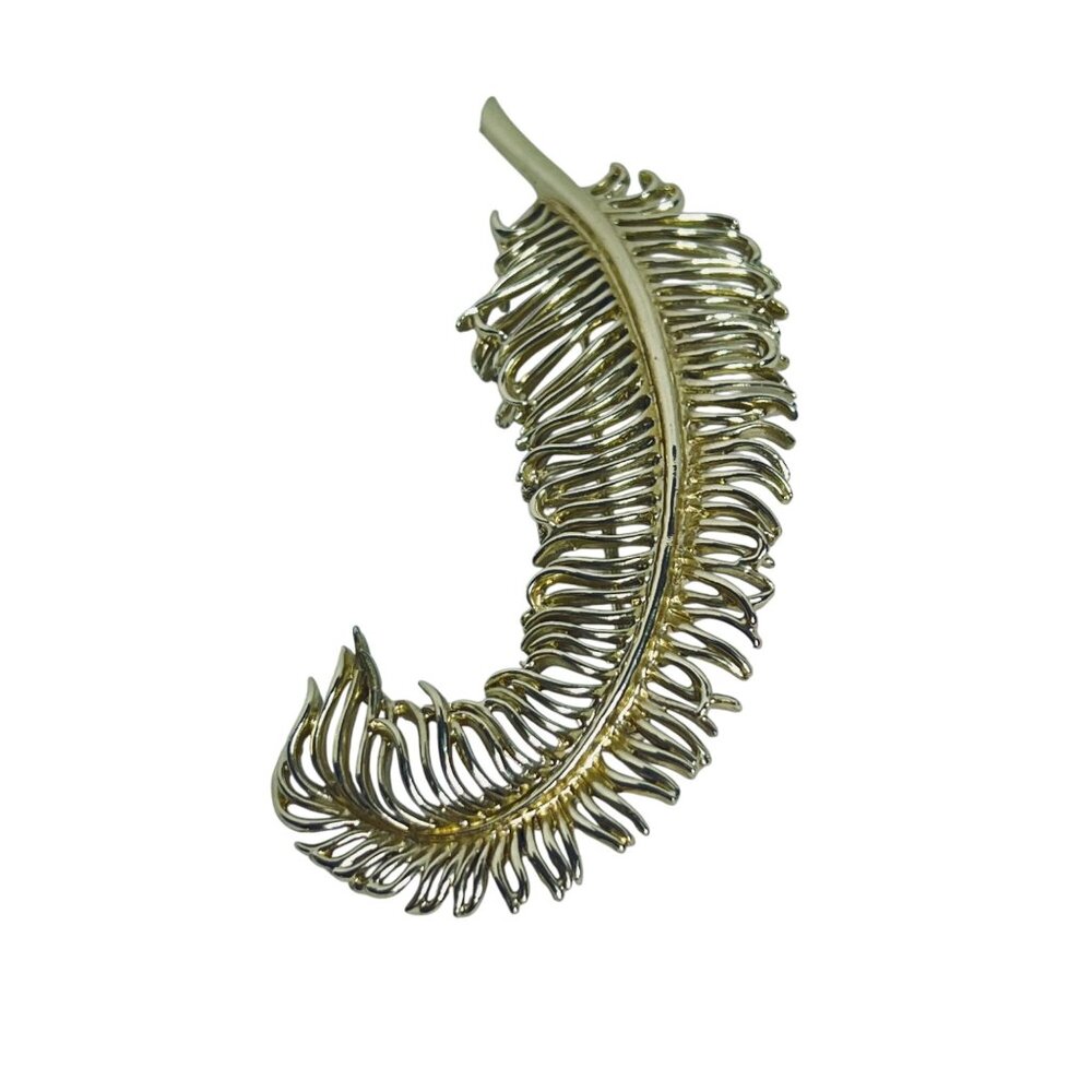 Vintage Gold Tone Feather Brooch (6073)